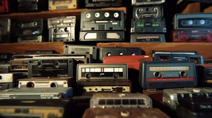 Fototapeta premium Used vintage audio cassettes various types.