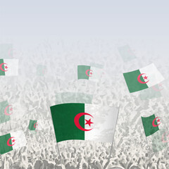 Crowd of people waving flag of Algeria square graphic for social media and news.