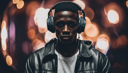 one man guy jacket background portrait fashion dj american music headphones african black  