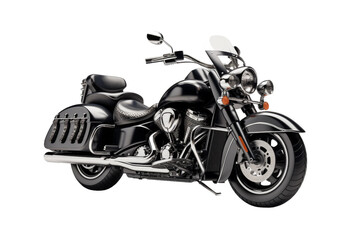 Black Motorcycle. A black motorcycle is showcased against a clean transparent backdrop, accentuating its sleek design.