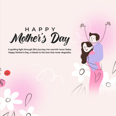 Happy Mother's Day card with a white background, featuring an illustration of a mother and child. Celebrates mothers with a message of love and appreciation
