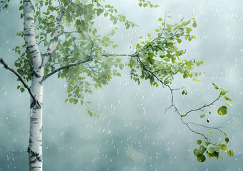 Fototapeta premium Green tree with raindrops falling on nature background