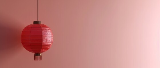 Fototapeta premium Red Chinese Lantern Hanging Against Plain Background