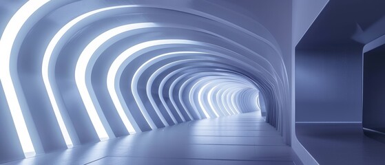 Futuristic Curved Corridor with Illuminated Arches