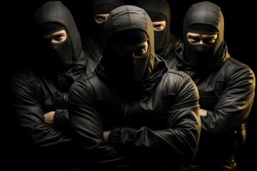 A group of world-class ninja assassins infiltrate a heavily guarded company building. Generative AI. - obrazy, fototapety, plakaty