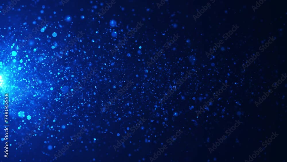 Poster dynamic wave of luminous particles flying horizontally. sparkling bright particles fly in space. ani