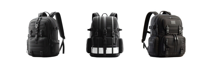 Naklejka premium Set of black Leather travel Bag, illustration, isolated over on transparent white background