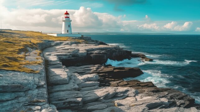 View of the Black Head Lighthouse on the Burren Coast of County Clare,