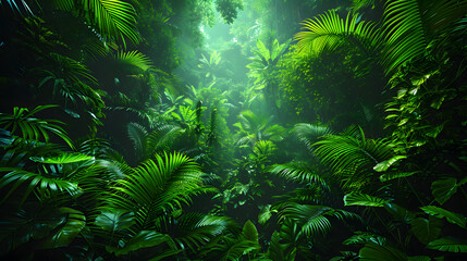 Lush Escape Tropical Rainforest Canopy - obrazy, fototapety, plakaty