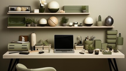 Minimalist Forest Green and Cream Home Office