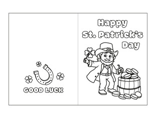 Coloring card Happy St. Patrick's Day. Printable coloring page for kids. Vector illustration