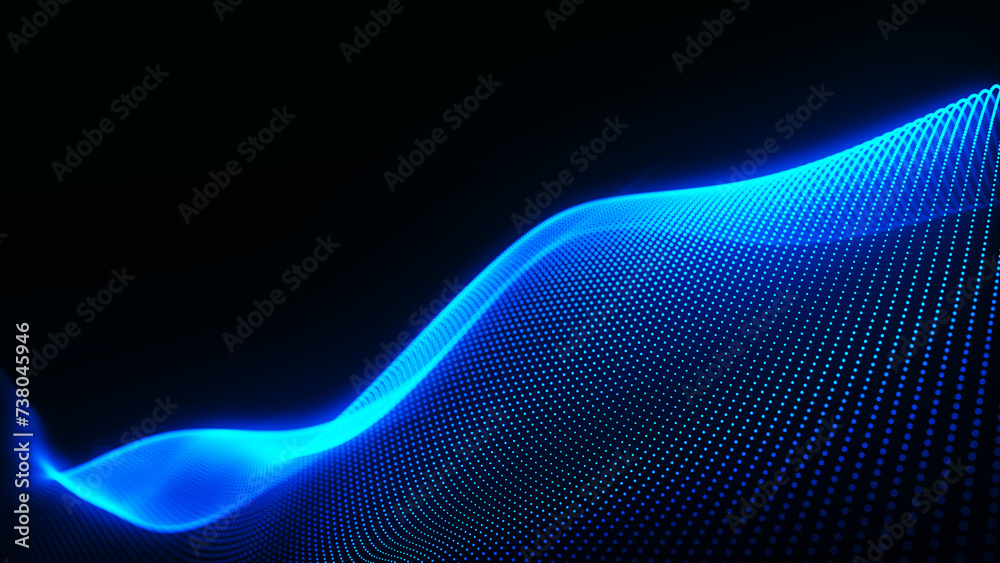 Poster technology background . futuristic point wave. abstract digital wave of particles. dark background. 