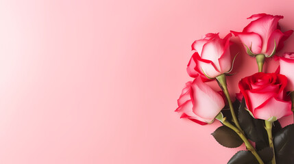 Fototapeta premium Close-up of rose flower in natural pastel light tones with copy space and selective focus