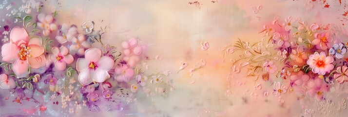 Obraz na płótnie Canvas Tender artistic floral background poster or banner with copyspace for International Women's day with pastel painted flowers