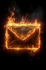 Fototapeta na wymiar A burning postal envelope on a black background. Illustration