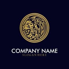 Luxury tiger logo on dark background. Modern lion icon.