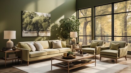 Modern Olive and Tan Living Room