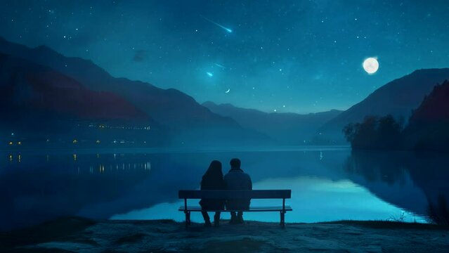 couple sitting on a bench. Seamless looping time-lapse virtual 4k video animation background