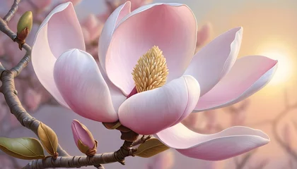 Deurstickers beautiful, painted magnolia flowers. wallpaper, decoration. © profesja_bielsko