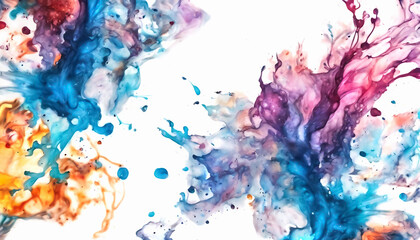 Colorful paint stains. Watercolor spots on a wet white background. Design of multi-colored blots. Abstract colored ink blots. AI generated