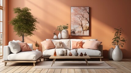 Modern Peach and White Living Room