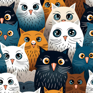 Cute owl cartoon seamless pattern background.