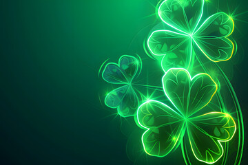 Neon light with clover leave. Saint Patrick's day background. - obrazy, fototapety, plakaty