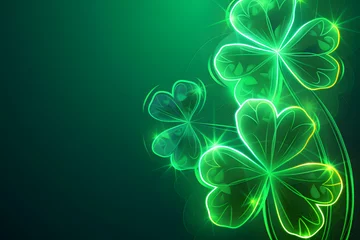 Foto op Canvas Neon light with clover leave. Saint Patrick's day background. © Pacharee