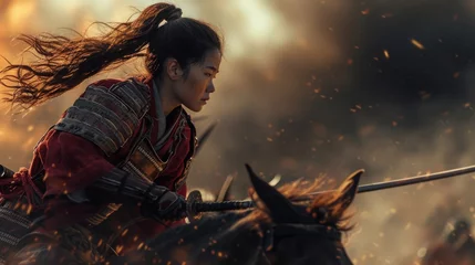 Poster Legendary Japanese female warrior with katana. © Sina
