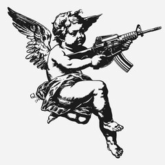 Cupid Angle holding Gun Illustration
