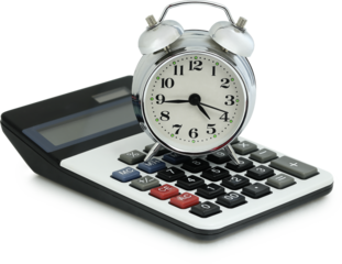 clock on calculator isolated, time for money concept