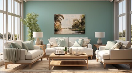Modern Seafoam Green and Ivory Living Room