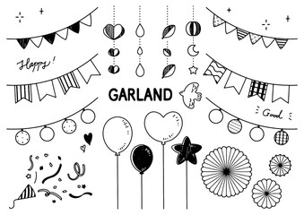 Monochrome illustration, garland set. © Mari Matayoshi