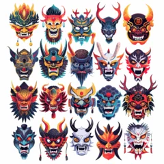 Tuinposter Schedel Set of Oni Mask