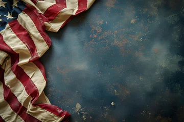 Fotobehang American flag on rustic blue surface. © JD