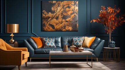 Navy Accent Wall with Gold Art