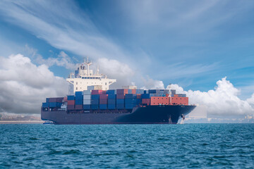 Transportation ship logistics and container dock cargo yard with working crane bridge i transport...