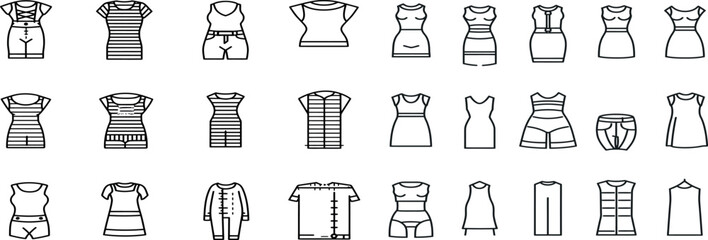 Clothes size flat line icons set. Body measurement waist circumference, hip, chest, sleeve length, height vector illustrations - obrazy, fototapety, plakaty