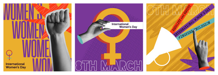 Womens Day 8th march in trendy collage mixed media 90s collection design