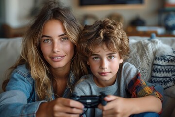 A young man and woman intensely focus while playing a game with console controllers in their hands