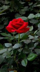 Colorful red rose, beauty nature red flower on green field