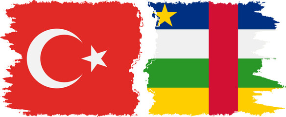 Central African Republic and Turkey grunge flags connection vecto