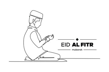 Continuous one line drawing Eid al-Fitr concept. Doodle vector illustration.