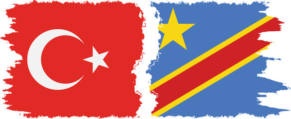 Congo - Kinshasa and Turkey grunge flags connection vector