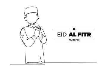 Continuous one line drawing Eid al-Fitr concept. Doodle vector illustration.