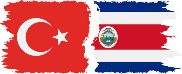 Costa Rica and Turkey grunge flags connection vector