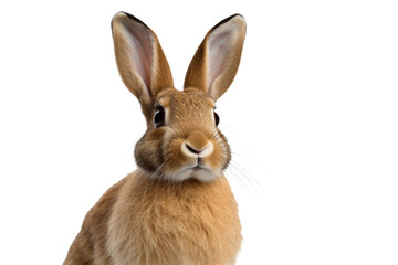 Obraz premium Studio portrait of cute rabbit isolated on transparent png background, happy bunny running on floor, adorable fluffy rabbit that sniffing.