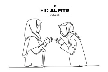 Continuous one line drawing Eid al-Fitr concept. Doodle vector illustration.