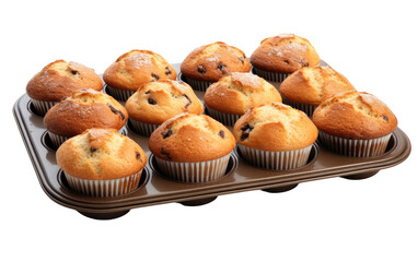 Tray of Muffins. A photograph featuring a tray filled with freshly baked muffins, placed on a Transparent background. - Powered by Adobe