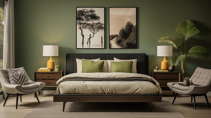 Olive Green and Tan Bedroom Retreat